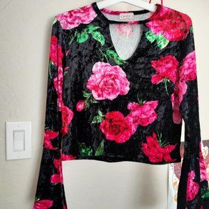 Gemstone Black Floral Print Top